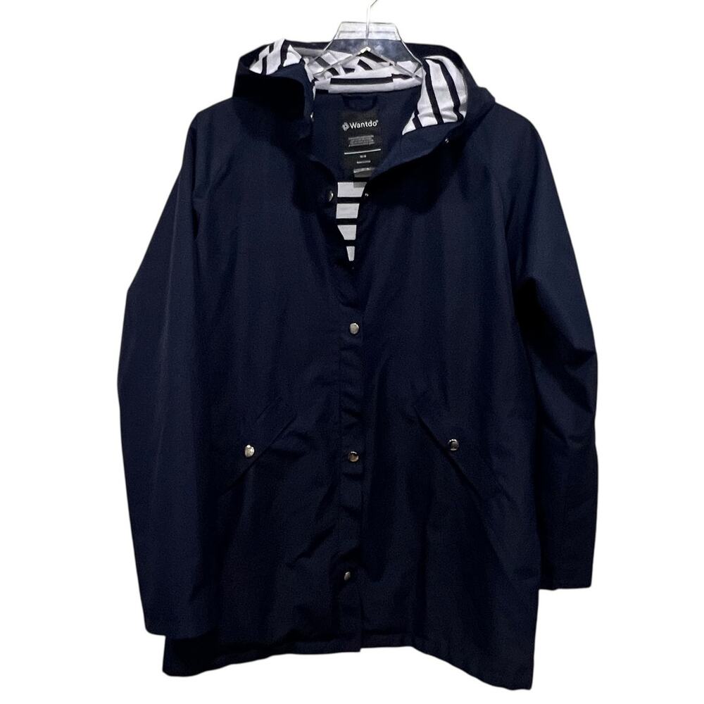 Wantdo‎ Girls Navy Raincoat Windbreaker Hooded Nautical Size 14-16 Minimalist